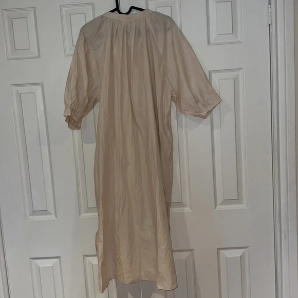 Violet Puff Sleeve  Gauze Peasant Dress Beige Sz Large - Picture 12 of 14